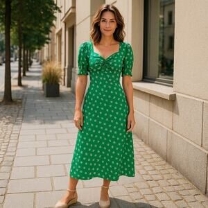 NWT J Crew Puff-sleeve midi dress floral print green 4
